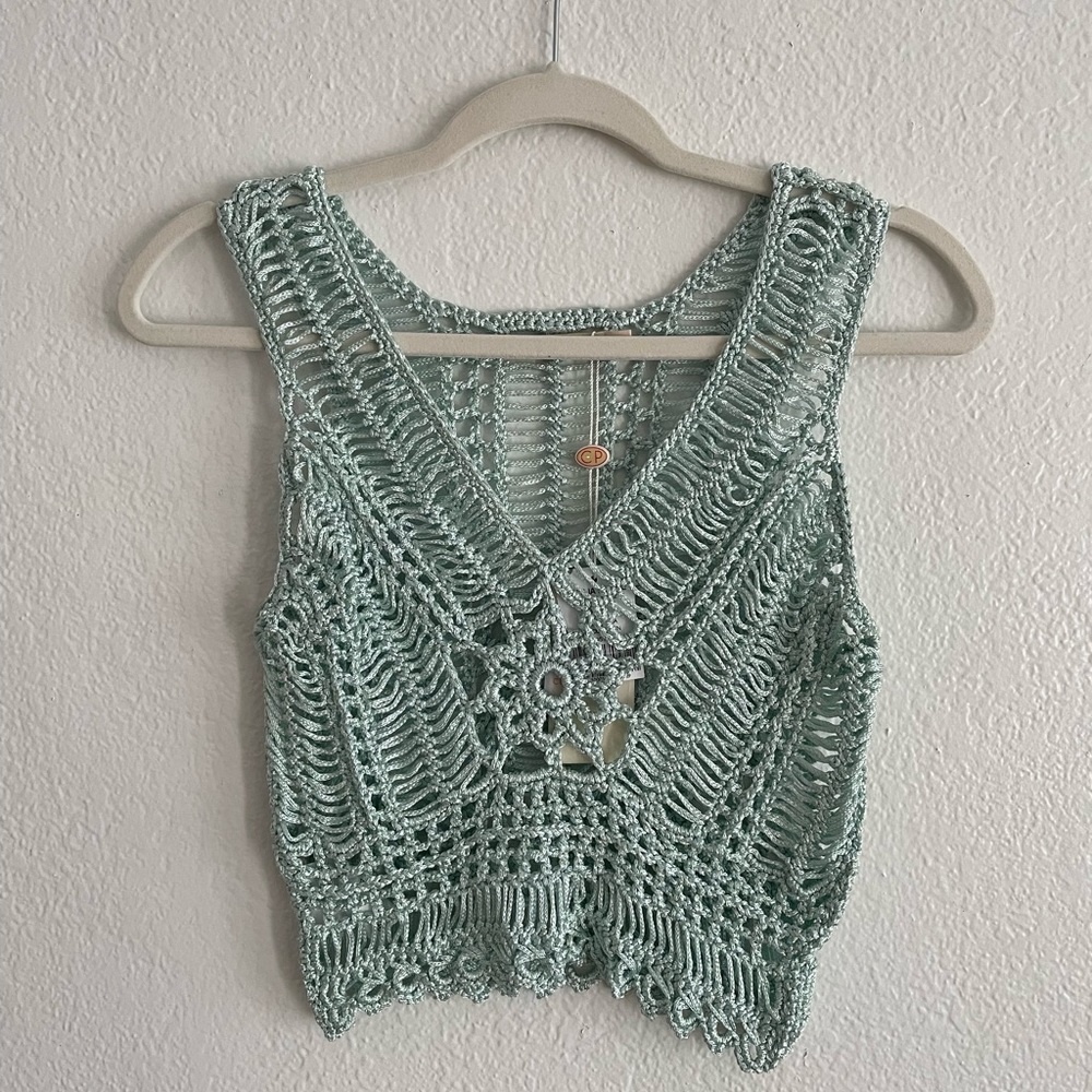 NWT Cecilia Prada crotchet tank aqua sz S